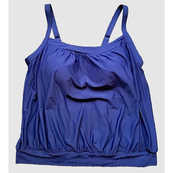 Lands' End Swim Top 18W Navy Tankini Top Swim 1X Tummy Hiding Modest Solid S614 - Picture 3 of 7